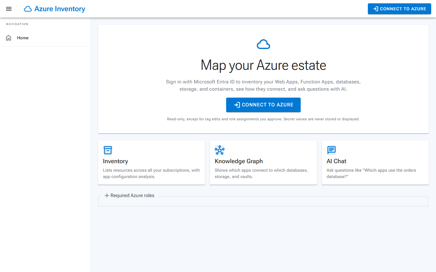 The application home page