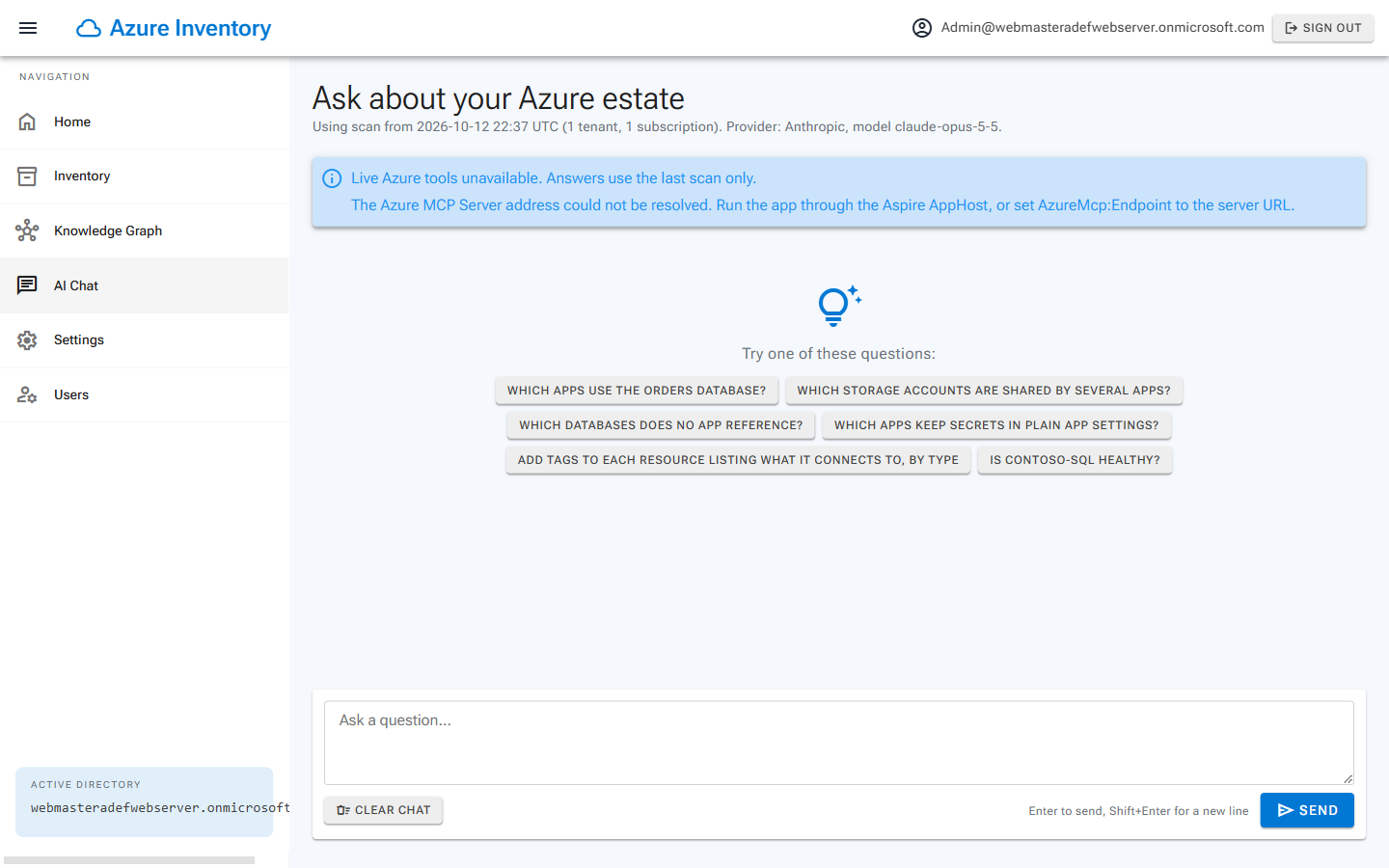 The AI Chat page opens with its suggested starter questions ready to be asked.